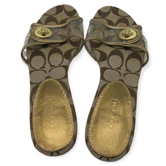 Coach Women COACH Vintage 90s Monogram Slide Sandals Turnlock‎ Clear PVC 5.5